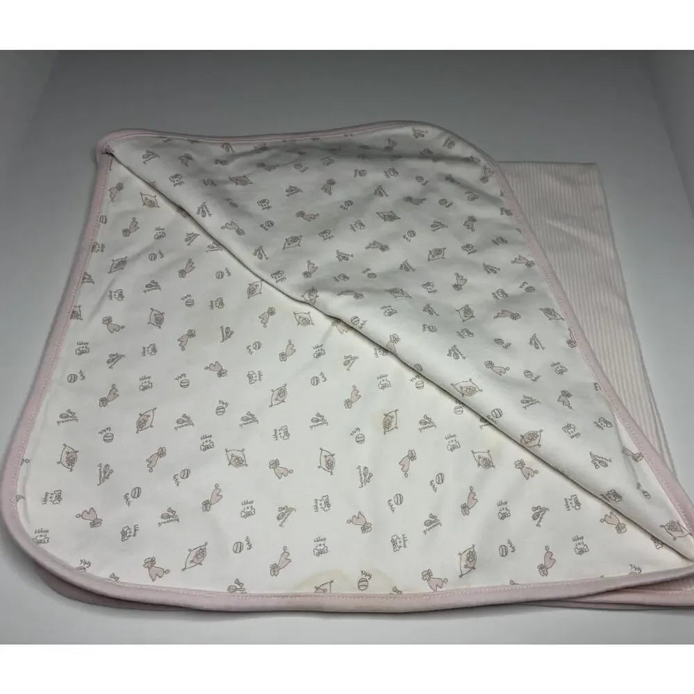 Vintage 2003 Gymboree Posh Poodle Baby Blanket Pink White Striped - STAINS READ